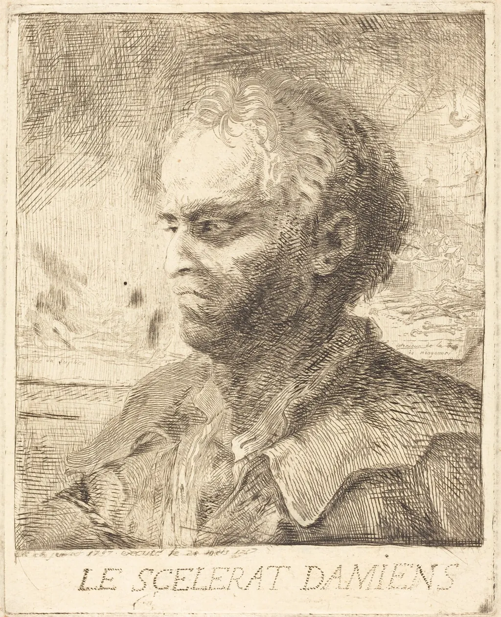 Le Scélérat Damiens, by Gabriel de Saint-Aubin, ink, 1757