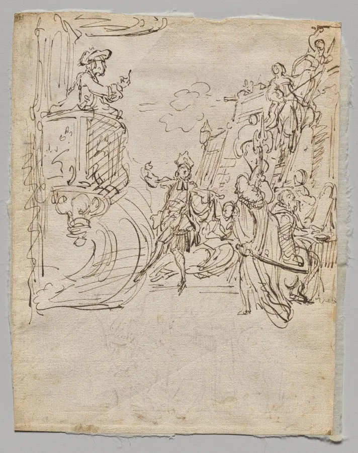 Lingerie Boutique and Conversation (verso), by Gabriel de Saint-Aubin, 1770