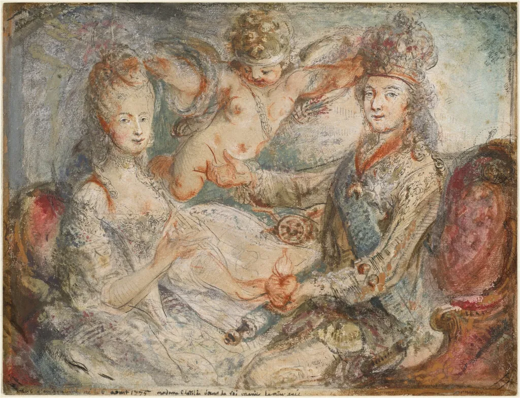 Louis XVI and Marie-Antoinette Crowned by Love, by Gabriel de Saint-Aubin, chalk, 1775