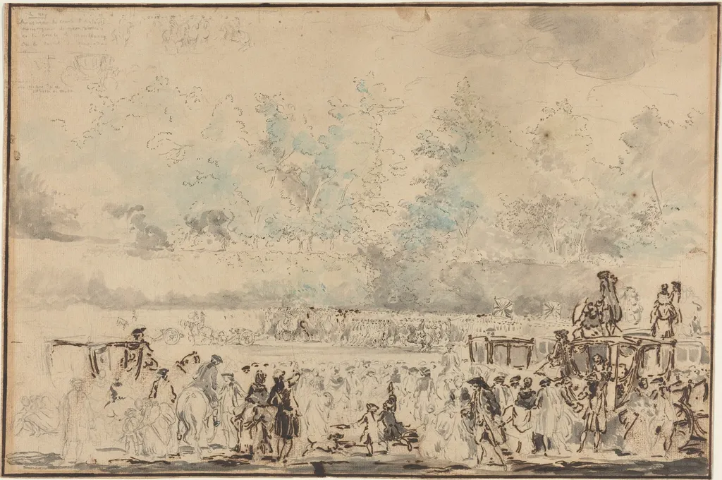 Royal Review of the Troops, by Gabriel de Saint-Aubin, chalk, 1764