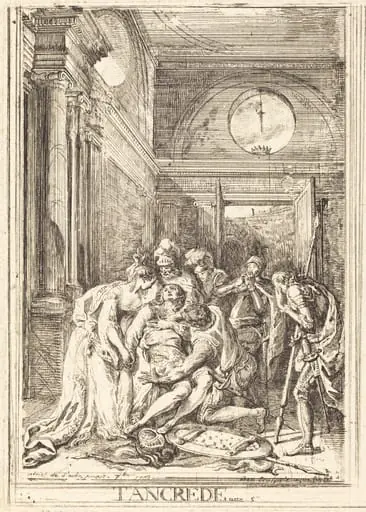 The Death of Tancred [left], by Gabriel de Saint-Aubin