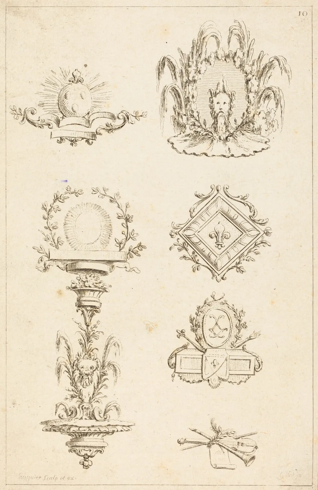 Designs for Tail-Pieces: pl. 10, by Gabriel Huquier, ink, 1730