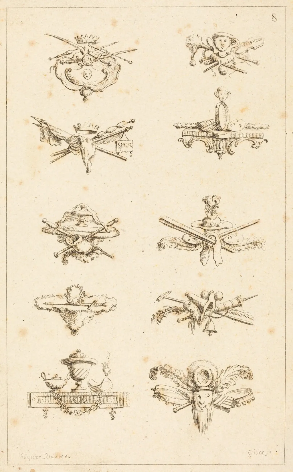 Designs for Tail-Pieces: pl. 8, by Gabriel Huquier, ink, 1730