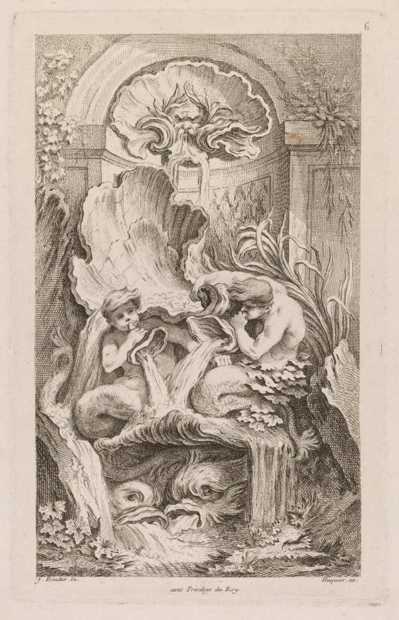 No. 6: Fountain with Two Tritons Blowing Conch Shells, by Gabriel Huquier, 1736