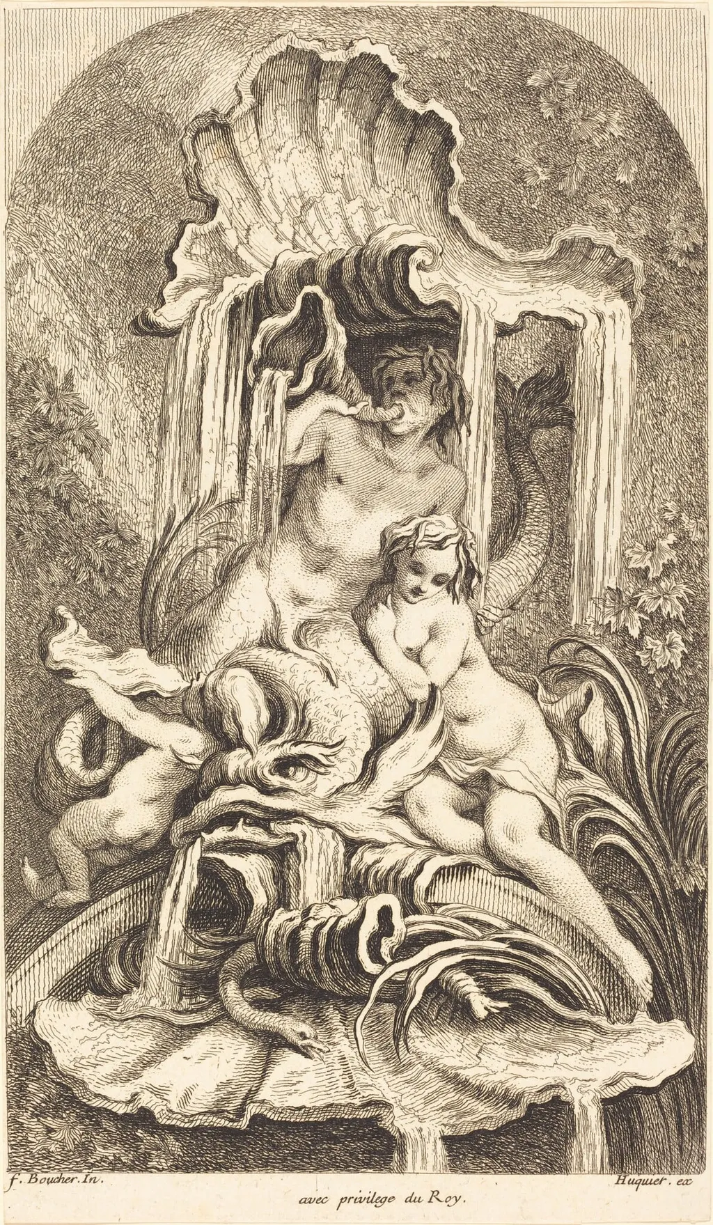 Triton and Nymph, by Gabriel Huquier, ink, 1736