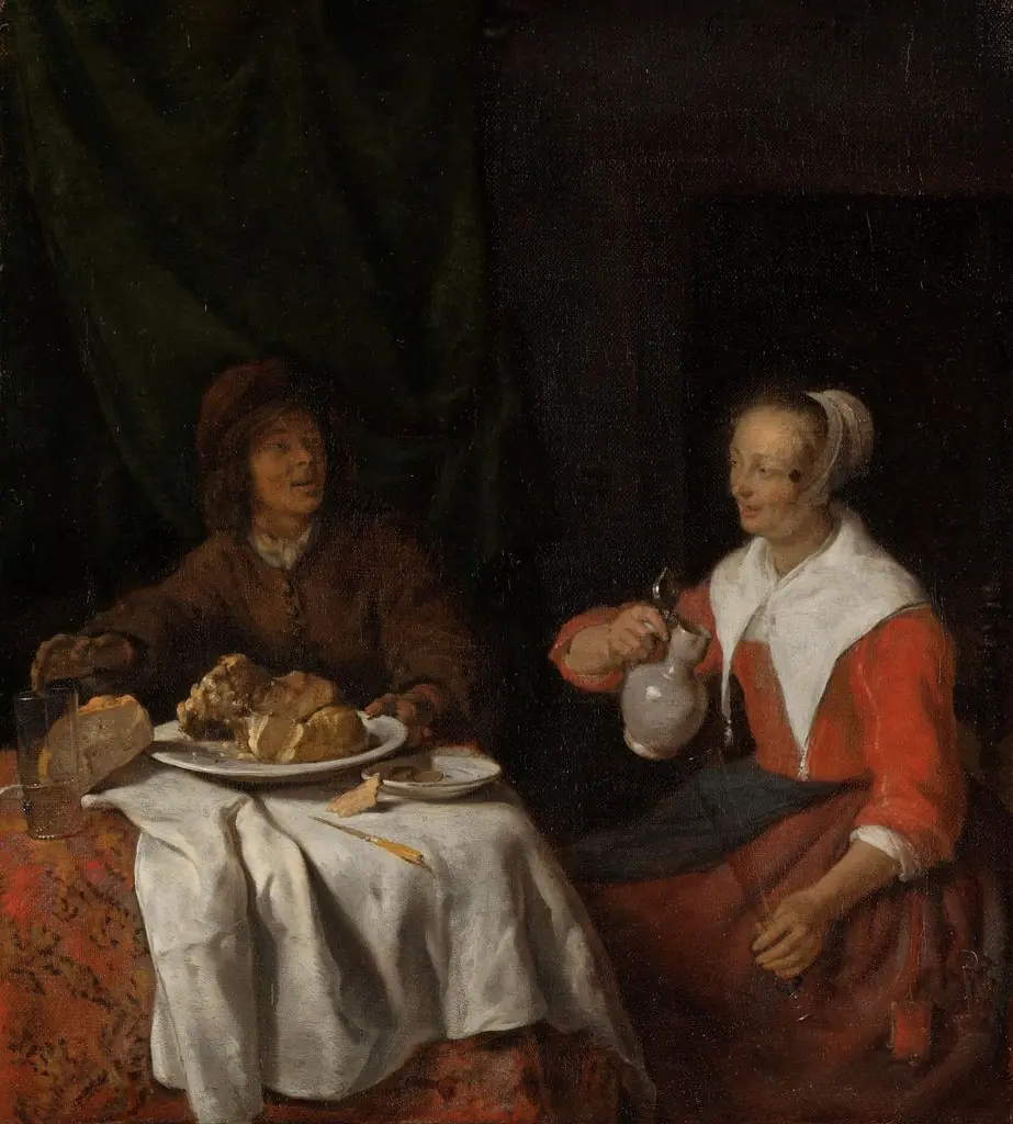 Man and woman sharing a meal, by Gabriel Metsu