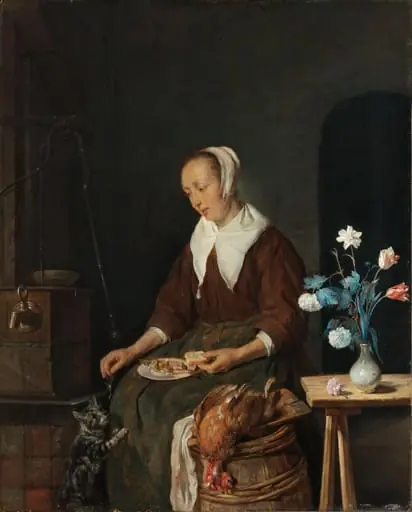 Vrouw aan de maaltijd, bekend als &#8216;Het ontbijt van de kat&#8217;, by Gabriel Metsu