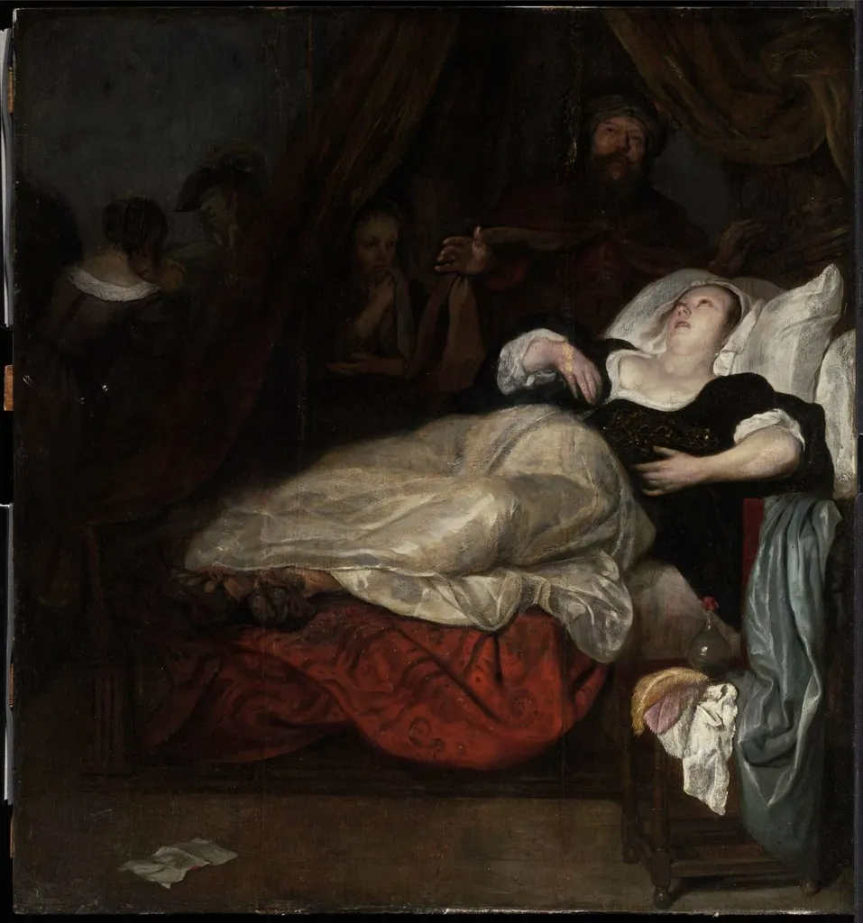 Woman in Agony (the Death of Sophonisba?), by Gabriel Metsu, oil, 1660