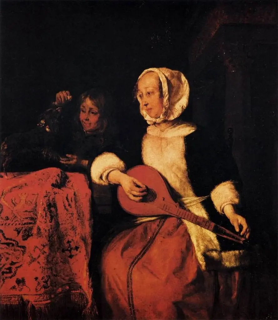 Woman Tuning a Mandolin, by Gabriel Metsu