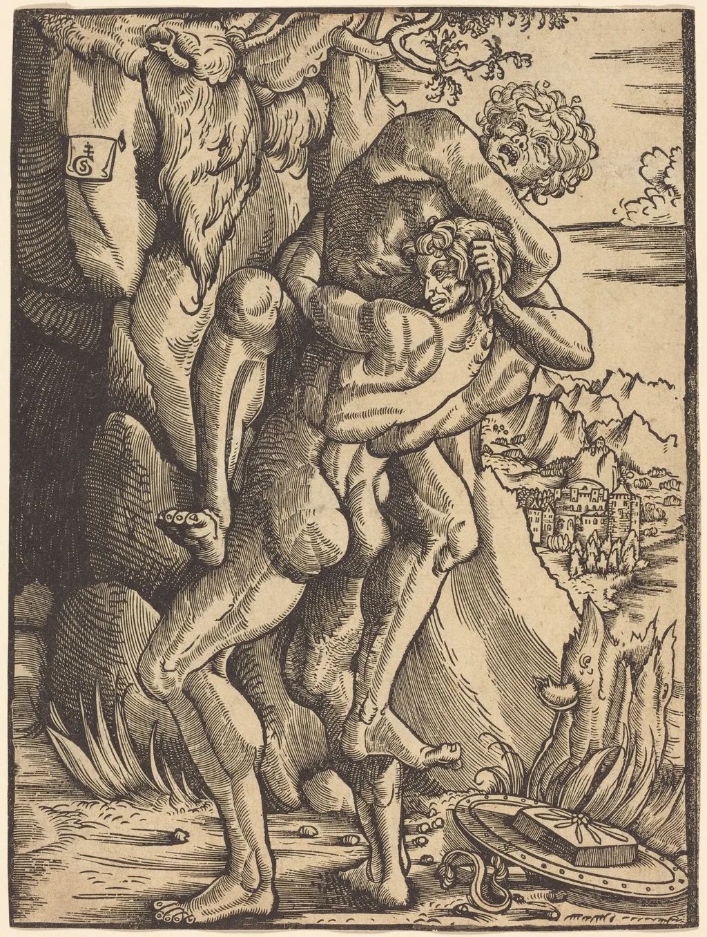 Hercules and Antaeus, by Gabriel Salmon, ink, 1528