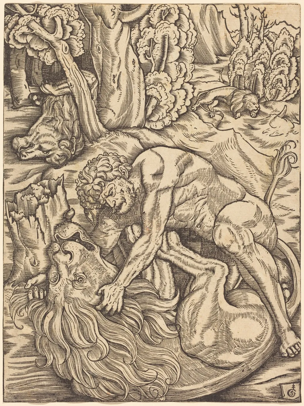 Hercules and the Nemean Lion, by Gabriel Salmon, ink, 1528
