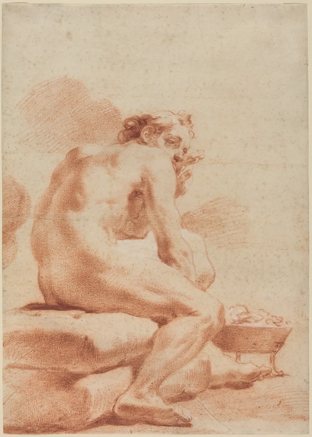 A Young Man Warming Himself at a Brazier, by Gaetano Gandolfi, chalk, 1768