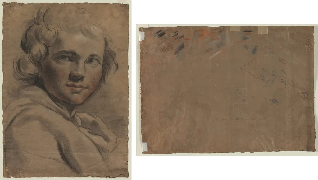 Head of a Young Man (recto) Sketch of a Head (verso), by Gaetano Gandolfi, 1784