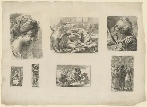 Sheet with Seven Etchings, by Gaetano Gandolfi