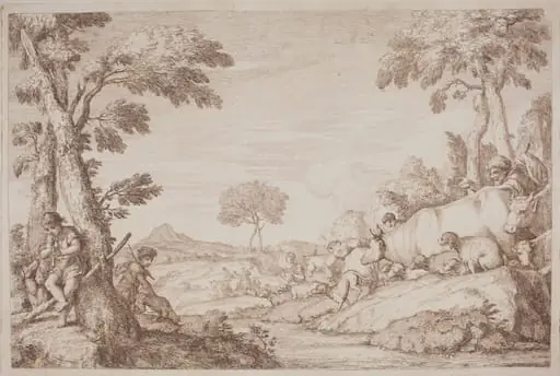 A Pastoral Journey with a Boy Playing His Flute by a Tree, by Gaetano Zompini