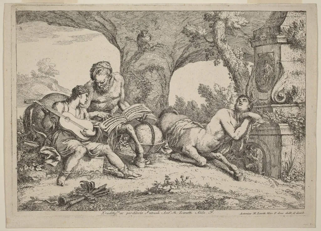Chiron Teaching Music to Achilles, by Gaetano Zompini, ink, 1758