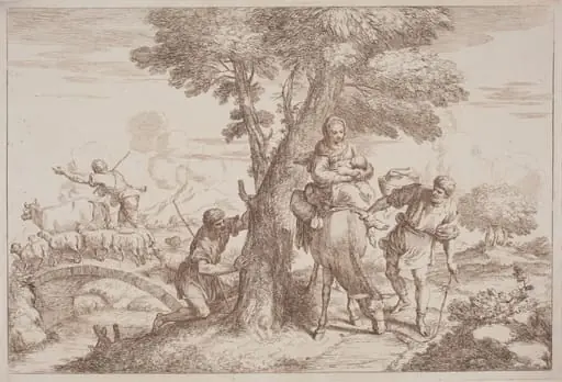 The Flight into Egypt with a Shepherd Watching from Behind a Tree, by Gaetano Zompini