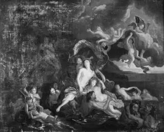 Galathea føres over havet, ledsaget af nymfer, tritoner og amoriner
