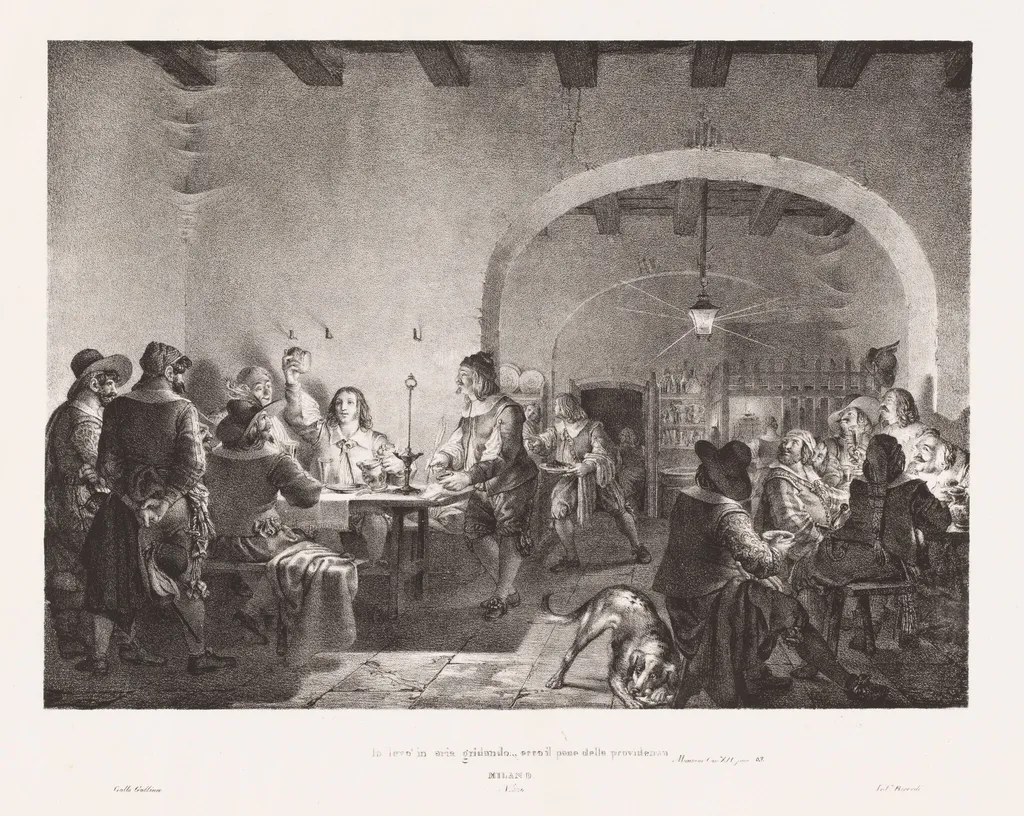 lo levò in aria gridando, ecco il pane della providenza (I Held It Aloft and Cried, "Behold the Bread of Divine Providence!"), by Gallo Gallina, ink, 1829