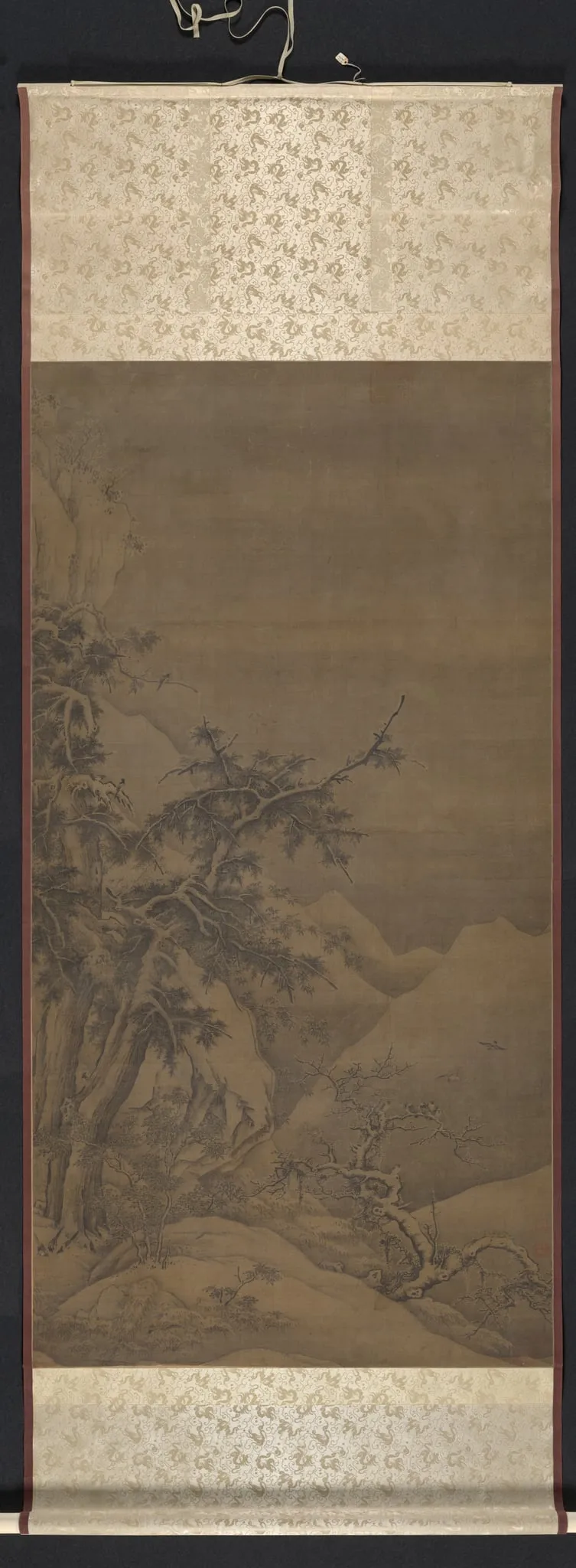 Birds in a Grove in a Mountainous Winter Landscape, by Gao Tao, unspecified, 1104