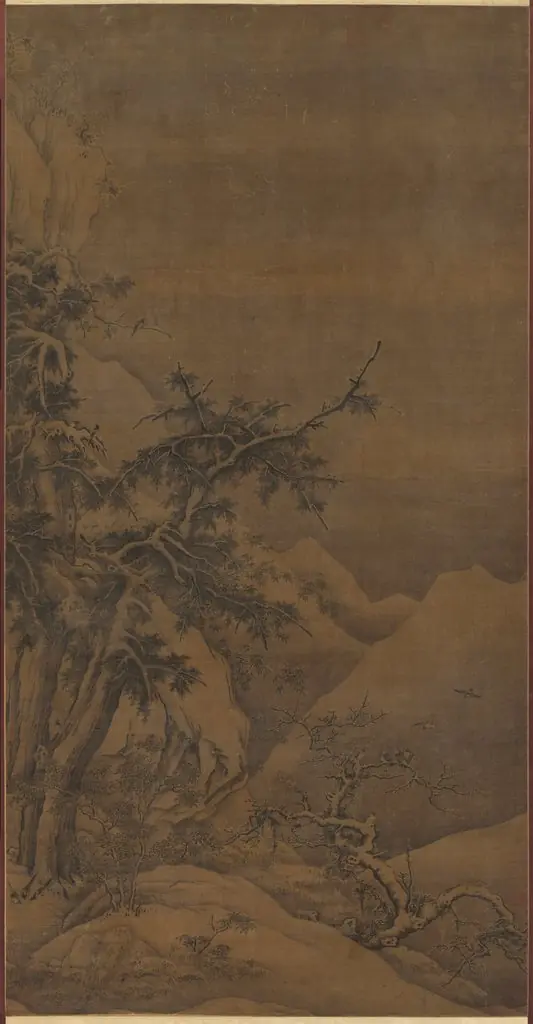 Birds in a Grove in a Mountainous Winter Landscape, by Gao Tao