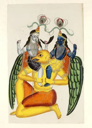 Garuda carrying Balarama and Krishna