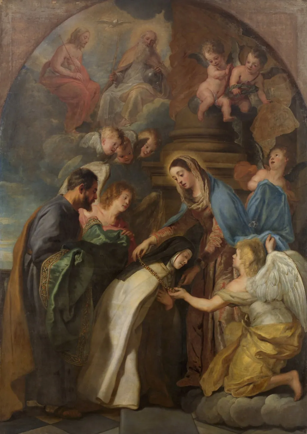 St Theresa receiving a gold chain and a mantle embroidered with gold from the Virgin, by Gaspar de Crayer, oil, 1639