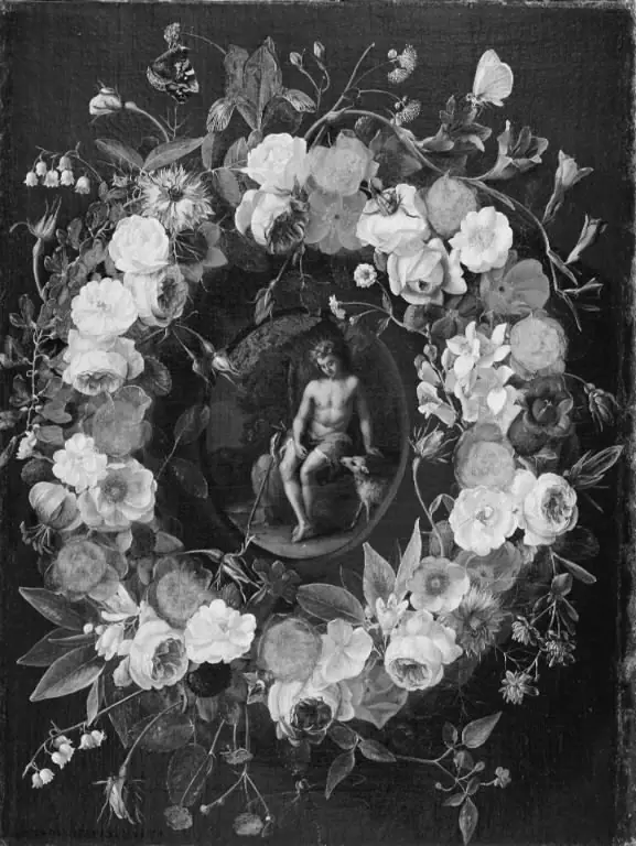 Flower garland surrounding John the Baptist with the lamb