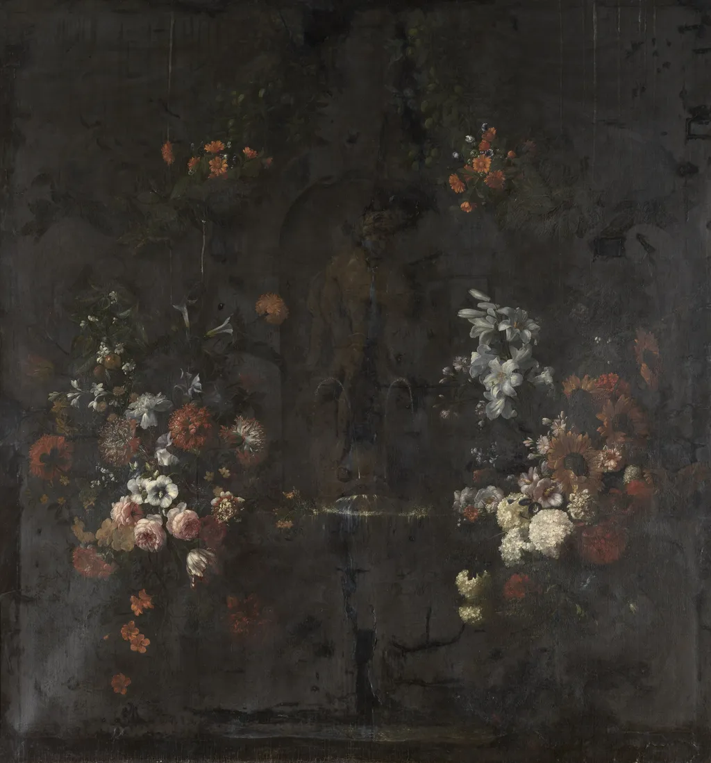Statue of Apollo with Flowers, by Gaspar Peeter Verbruggen the Younger, oil, 1707