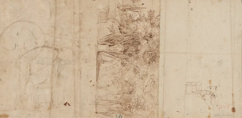 The Gardens of the Villa Medici, by Gaspar van Wittel, ink, 1715