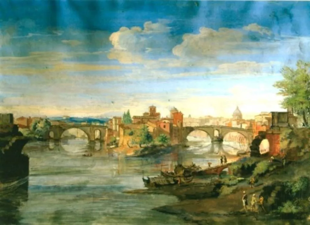 Vedută din Roma cu ponte Sisto, by Gaspar van, zis Vanvitelli Wittel, unspecified