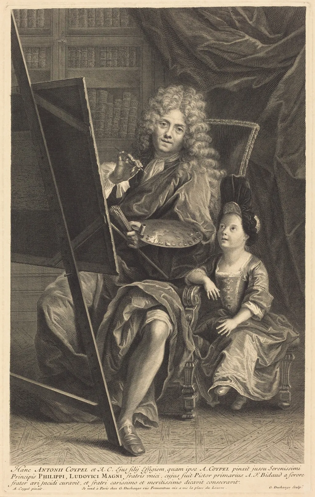 Antoine Coypel and His Son, by Gaspard Duchange, ink, 1710