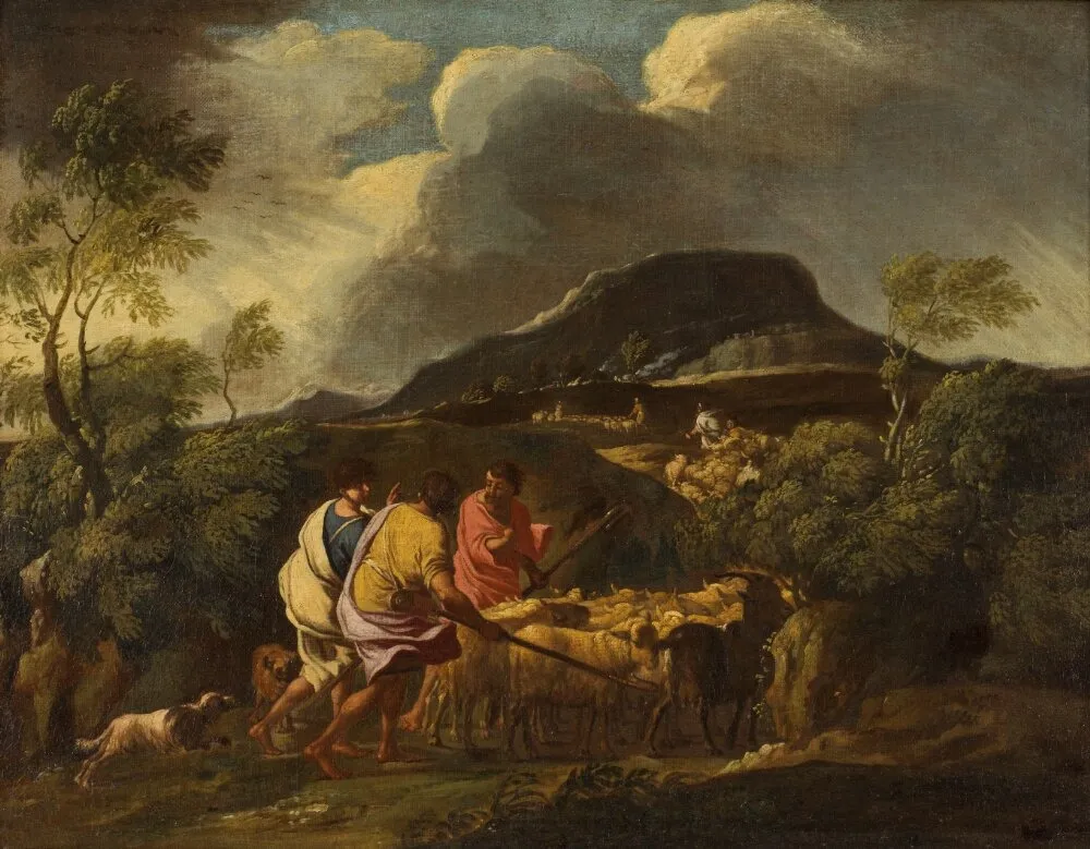 Landscape in a Storm with Shepherds and Cattle, by Gaspard Dughet, oil, 1654