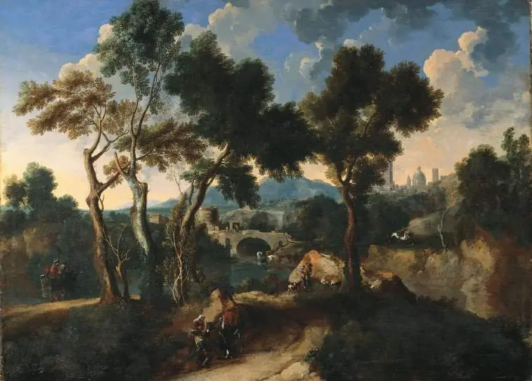Landscape with figures, by Gaspard Dughet
