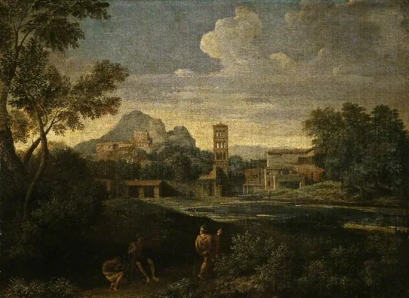 Landscape with figures, by Gaspard Dughet
