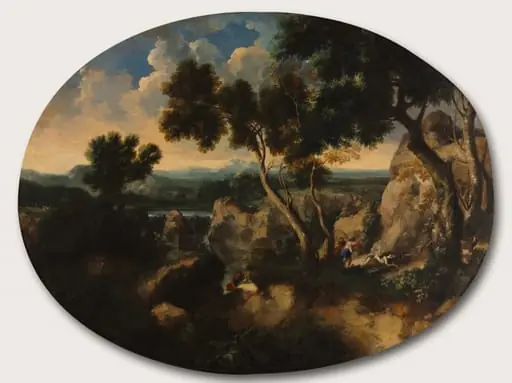 Rocky Landscape with Hunters, by Gaspard Dughet