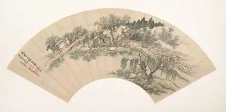清   佚名   倣王翬   倣仇實父採菱圖   扇|Gathering Water Chestnuts