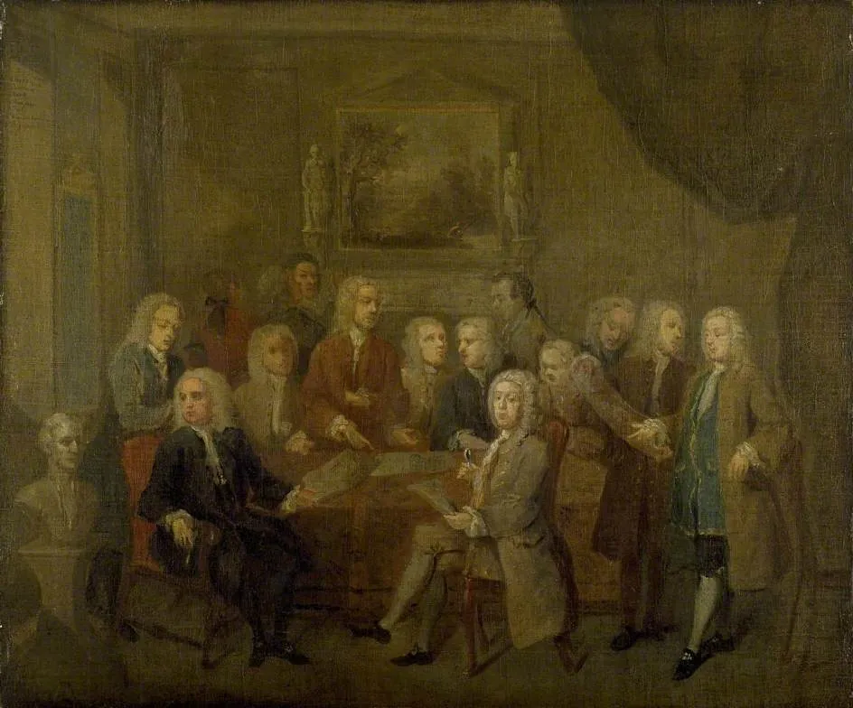 An Assembly of 'Virtuosi', by Gawen Hamilton, oil, 1727