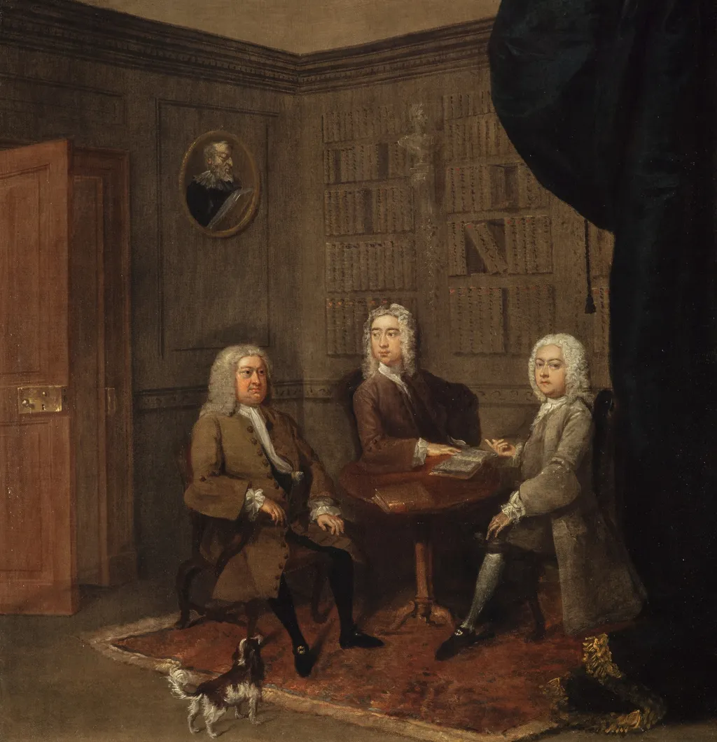 Nicol Graham of Gartmore (1695 - 1775) and Two Friends Seated in a Library, by Gawen Hamilton, oil