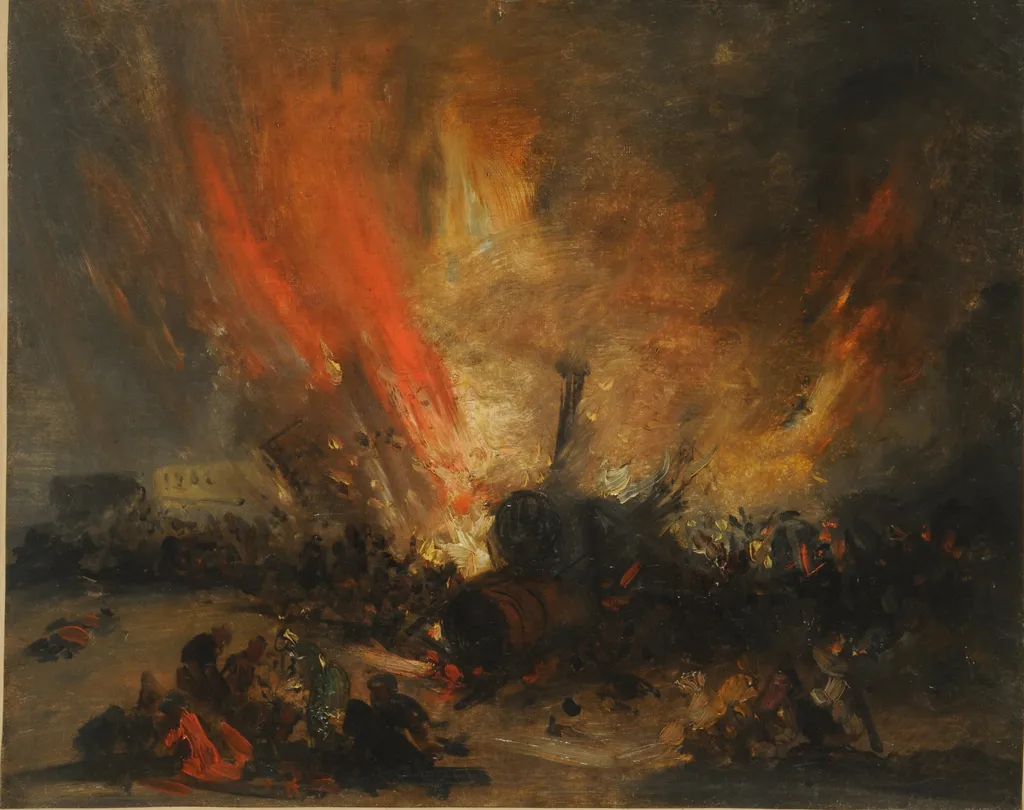 Explosión de una locomotora, by Genaro Pérez Villaamil, oil, 1840