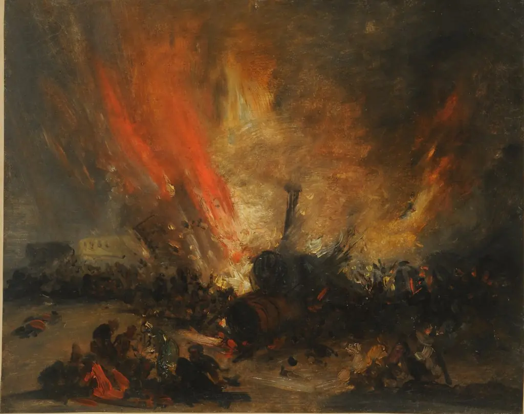 Explosión de una locomotora, by Genaro Pérez Villaamil