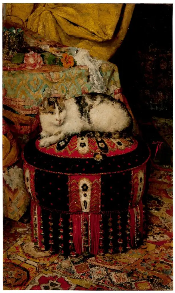 Un gato echado sobre un almohadón, by Genaro Rodríguez Olavide
