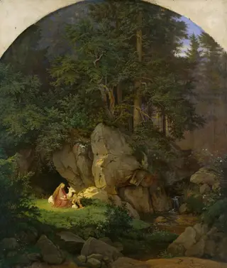 Genoveva in the forest seclusion, by Ludwig Richter