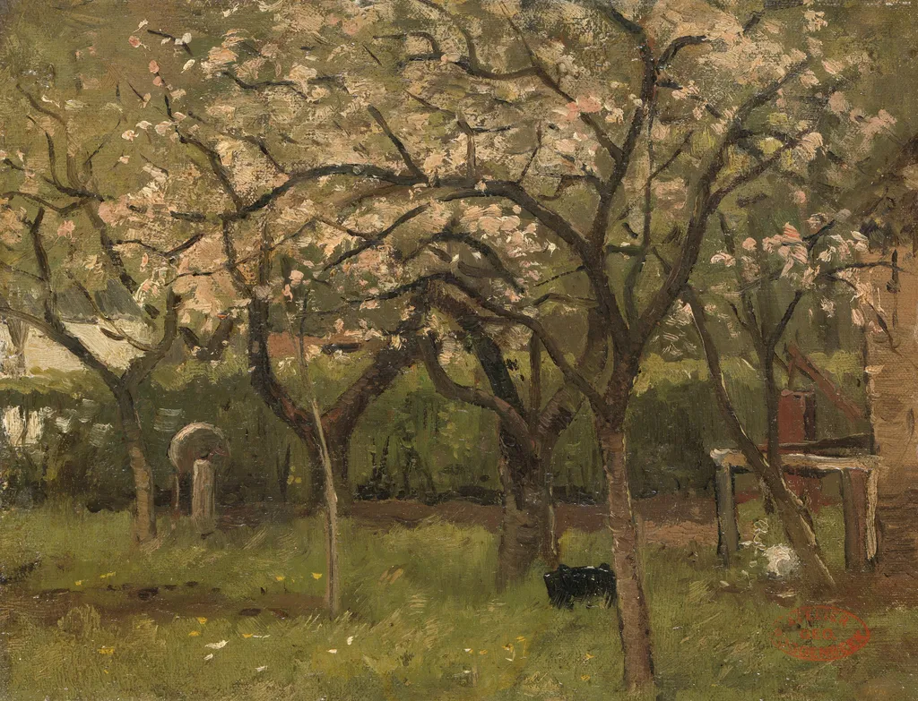 An orchard in bloom, by Geo Poggenbeek, oil, 1894
