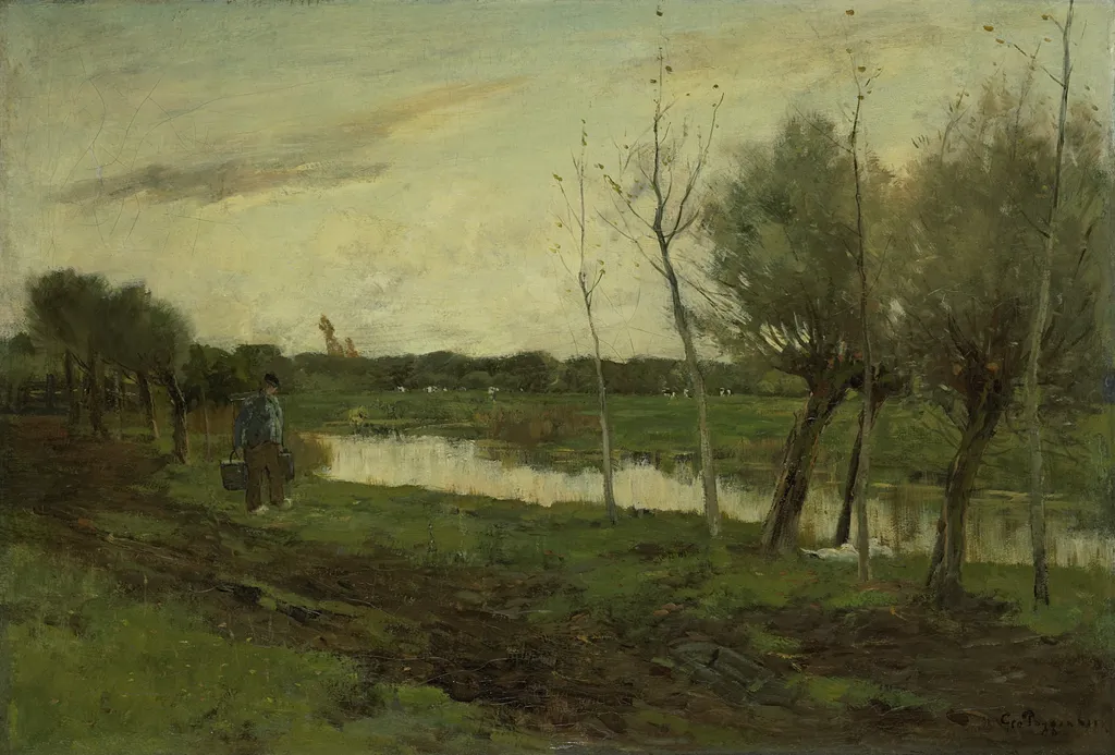 Landscape with canal, by Geo Poggenbeek, oil, 1894
