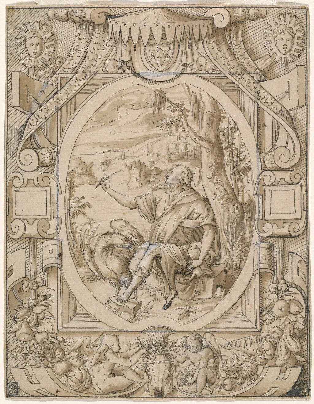 Saint John on Patmos, by Geoffroy Dumonstier, ink, 1547