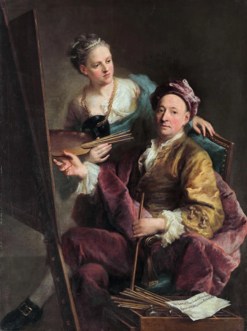 Self-portrait of the Artist with his Daughter Antonia, by Georg Desmarées, oil, 1750