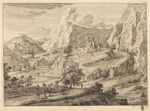 Mountainous Landscape with Figures and a Monastary, by Georg Eisenmann