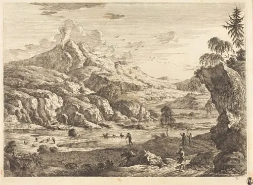 Mountainous Riverscape with Figures, by Georg Eisenmann