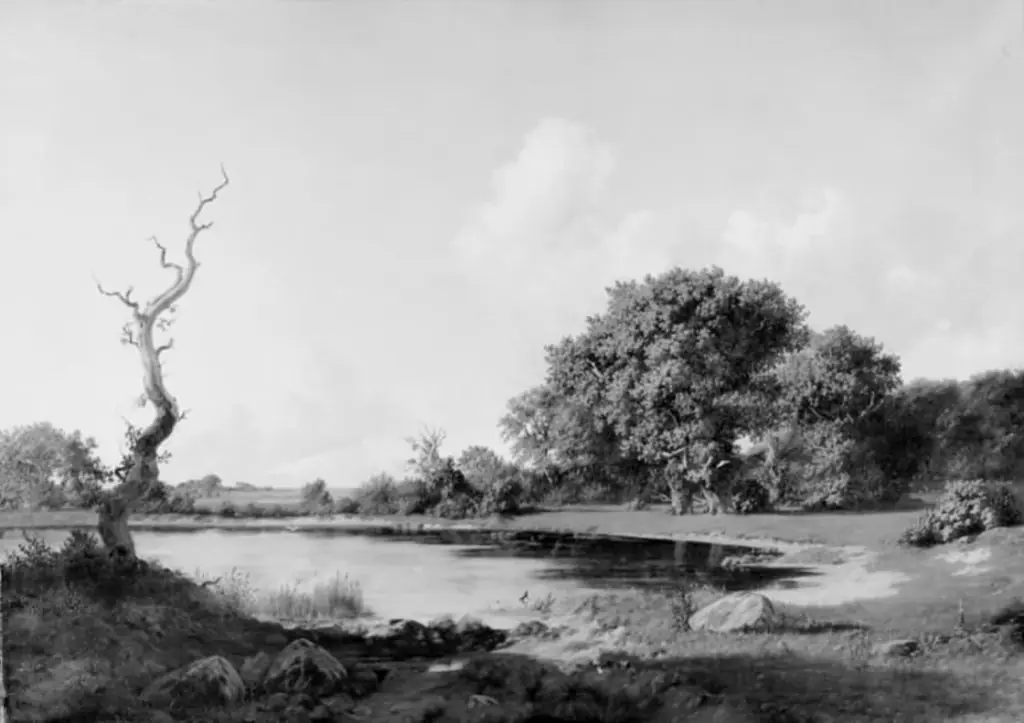 Skovparti, sen eftermiddag, by Georg Emil Libert